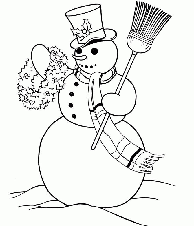 snowman carrying brooms coloring pages - winter coloring pages 