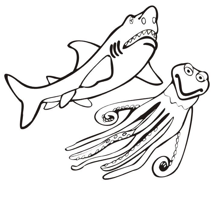 shark coloring page | shark &amp; octopus