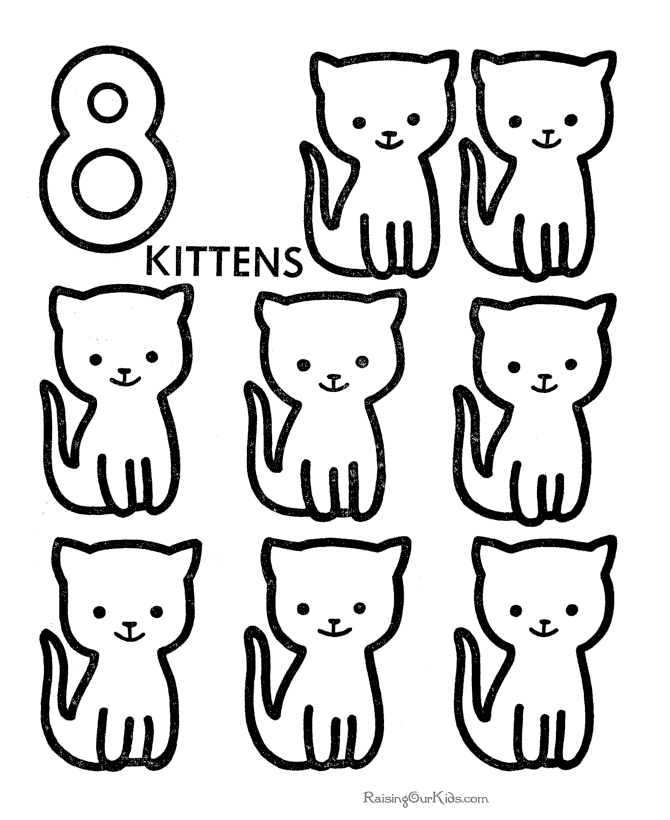 number 8 cats math kindergarten coloring page