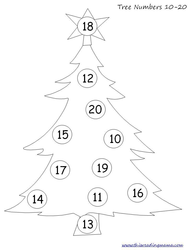 christmas tree count till 18 coloring page